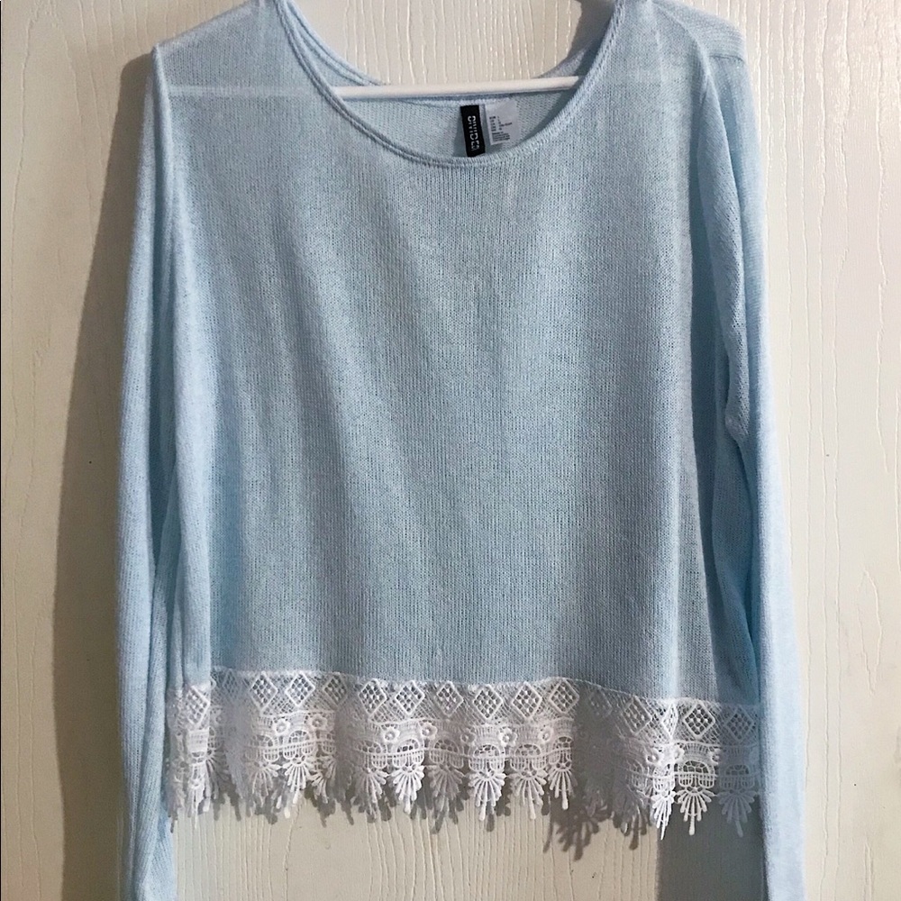 Light Blue Sweater with Crotchet Detail